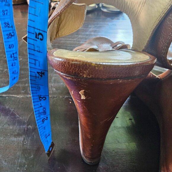 Brown Leather Wedge Sandals Adjustable Strap Peep-Toe Design For Women Sz 9.5 - Picture 10 of 11